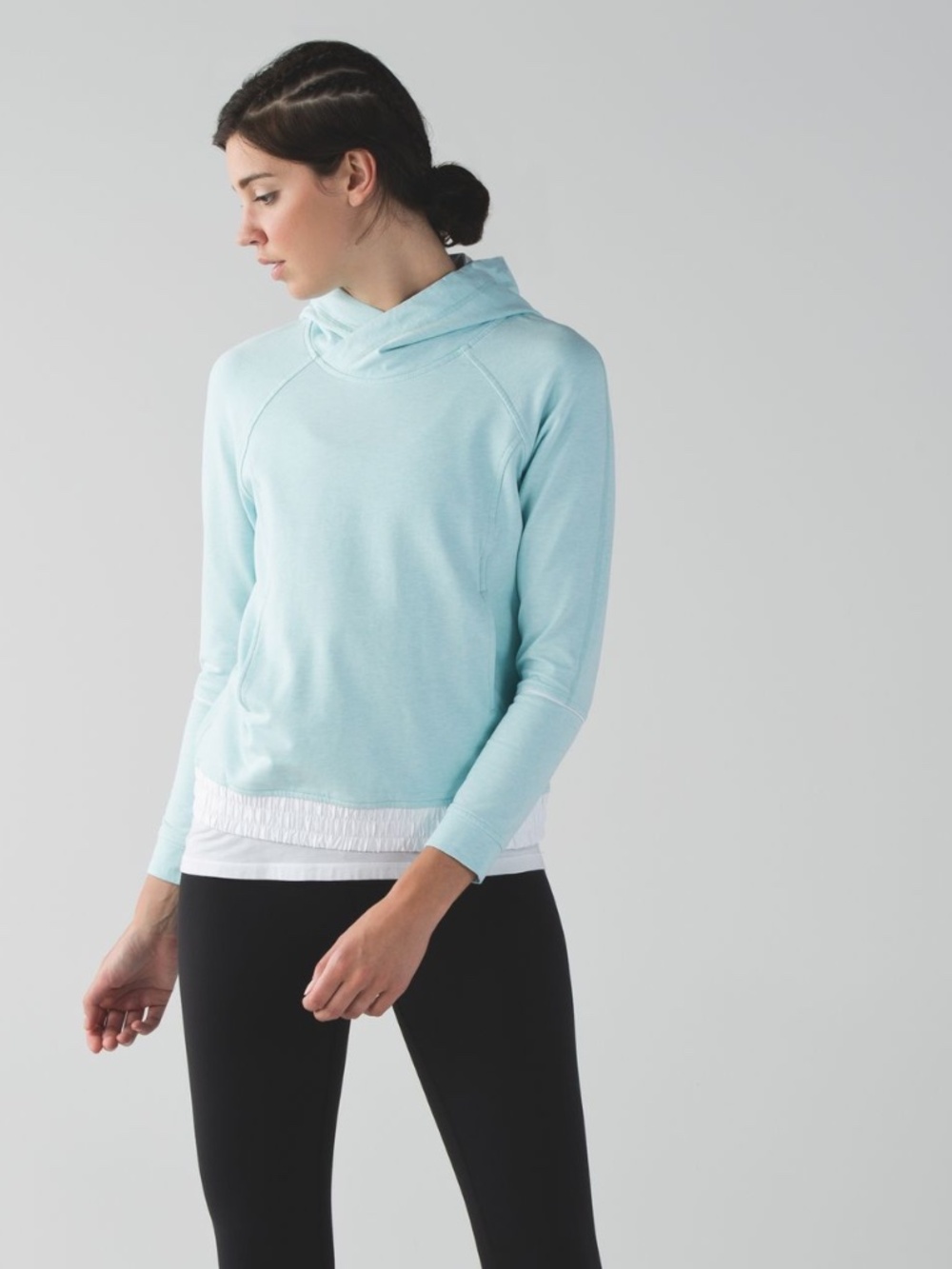 Lululemon All Good Pullover Hoodie | Heathered Tranquil Blue/White | Size 6